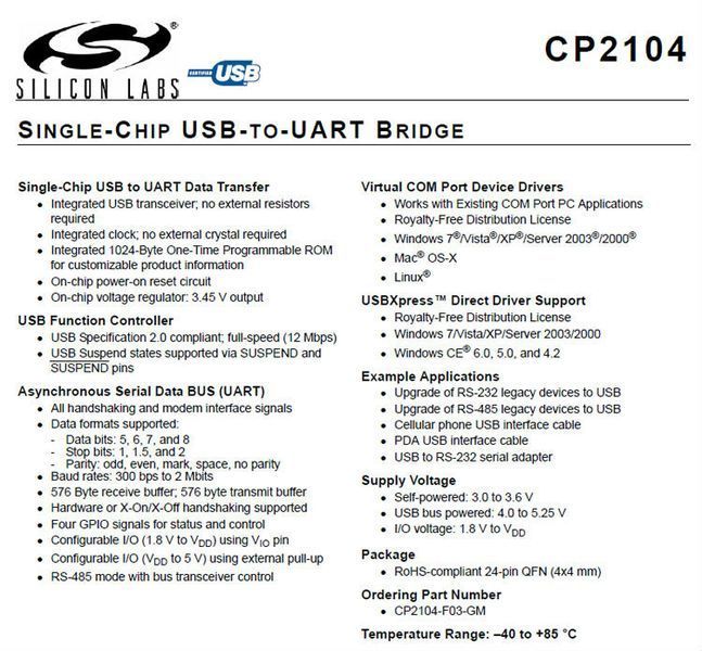 CNT-003 адаптер USB-to-UART на CP2104 RS232 TTL 6PIN Module CP2104 (Silicon Labs) модуль послідовного перетворювача 2784 фото