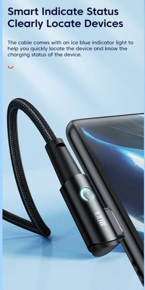 Зарядный кабель Toocki 100W (6A) USB "A" Type-C 3.2 (1м) LED подствека нейлоновая оплетка, быстрая зарядка для Oculus Quest 2 / Pico 4, OPPO, Xiaomi, Samsung 8382-5 фото