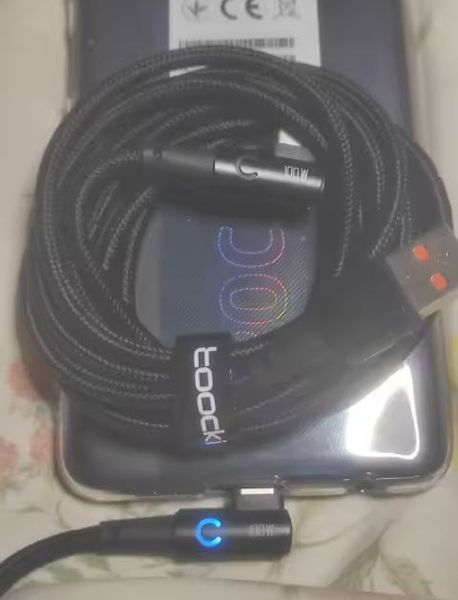 Зарядный кабель Toocki 100W (6A) USB "A" Type-C 3.2 (1м) LED подствека нейлоновая оплетка, быстрая зарядка для Oculus Quest 2 / Pico 4, OPPO, Xiaomi, Samsung 8382-5 фото