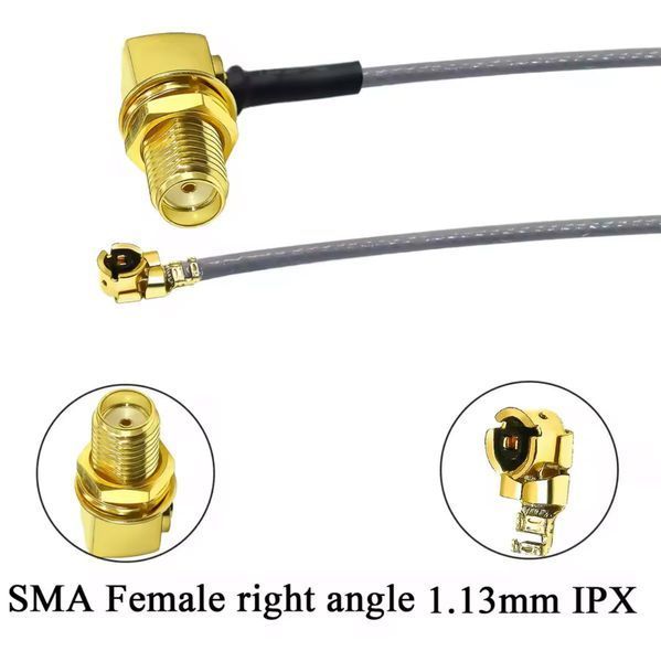 Переходник пигтейл U.FL/UFL/IPEX - SMA female угловой (Right Angle 90 гр) 15 см RF1.13 4595-5-2 фото
