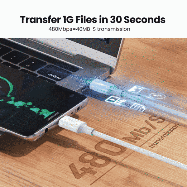 Кабель PD USB 100W 5A (Type-C) папа-папа (1 м) QC 4.0 3.0 цвет БЕЛЫЙ power charge Huawei Samsung Macbook заряд 7358 фото