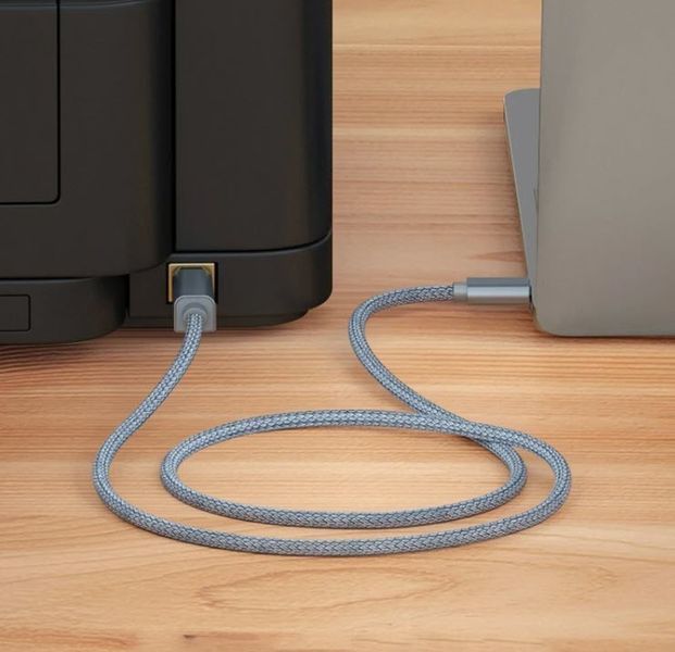 Кабель USB Type-C (male) к USB-B (male) для принтера (2 м) серый плетеный шнур для Canon Epson HP Samsung 5979-3 фото