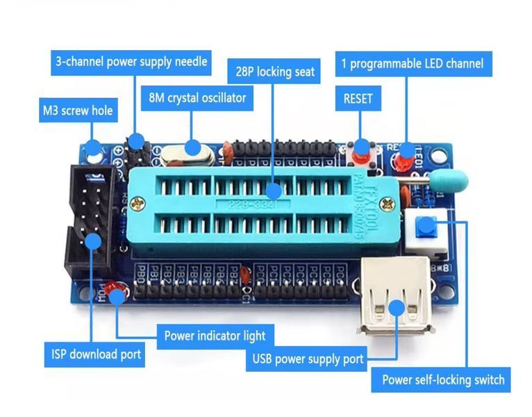 DIY Kit ATmega8/48/88 Development Board AVR (набор для пайки) для бюджетных программаторов USBASP / USBISP AVR. 7808-1 фото