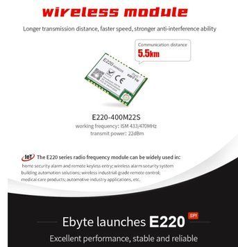 E220-400M22S SMD LLCC68 IPEX модуль LoRa 433...470 MHz PA+LNA (410...493 MHz) 22 dBm ~5.5 км беспроводной передачи данных на большие расстояния  CDEBYTE LLCC68 LoRa E220-400M22S &mdash; это современный радиомодуль для беспроводной передачи данных на большие рас 6924-2 фото