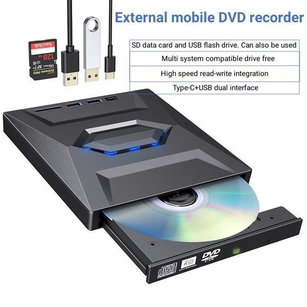 B21-Y 3-in-1 привод записывающий DVD-RW (read+write) USB 3.0 Type-C + HUB вшений Combo привод Burner, SD Card, 4312-2 фото