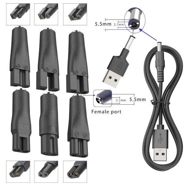 Norelco LISI набір кабелів-перехідників 8 шт (7 шт + кабель 5V USB-jack 5,5*2,1 мм) &mdash; зарядні дроти конектори роз'ємів різних форм для машинок для стриження волосся і тримерів барбершоп перукаря Shavers Razors Trimmers Philips, Remington, Wahl, Panasonic 3464-3 фото