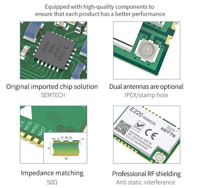 E220-400M22S SMD LLCC68 IPEX модуль LoRa 433...470 MHz PA+LNA (410...493 MHz) 22 dBm ~5.5 км бездротової передачі даних на великі відстані 6924-2 фото