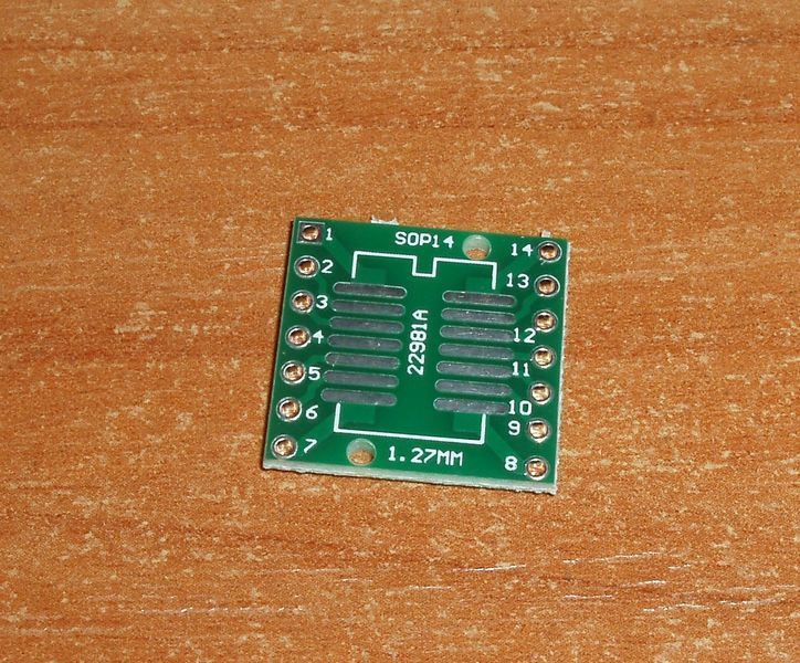 Адаптер макетна плата перехідник PCB SOIC14-SOP14-TSSSOP14 -> DIP14 крок 0,65 мм/1,27 мм під паяння SMD 3877 фото