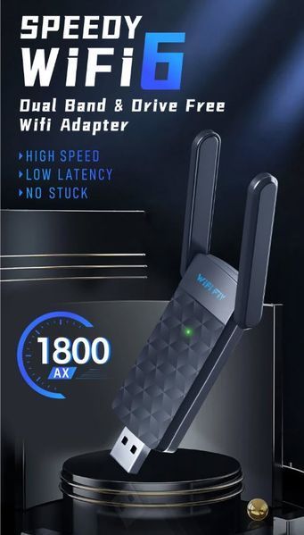 AX1800 WiFi6 5ГГц/2.4ГГц USB адаптер (2 антани) 1800 Мбіт/с бездротовий модуль Windows 10/11 7355-4 фото