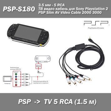 PSP-S180 Sony Playstation 2 PSP Slim AV Video Cable 5 RCA, 3.5 мм (1.5 м) кабель component RGB метал наконечн 1896 фото