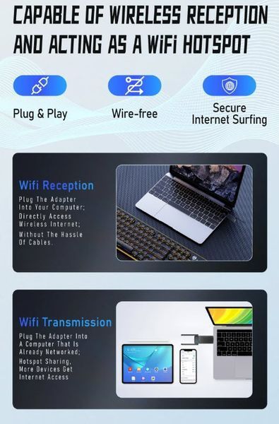 AX1800 WiFi6 5ГГц/2.4ГГц USB адаптер (2 антани) 1800 Мбіт/с бездротовий модуль Windows 10/11 7355-4 фото