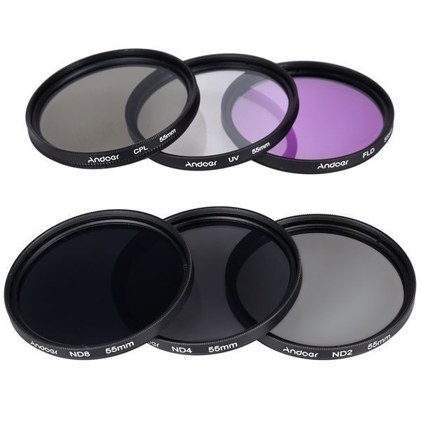 Andoer 72 mm фільтри набір 6 шт (UV, CPL,FLD, ND2, ND4,ND8) + чохол + серветка + кришка захисна передня для об'єму 6556 фото