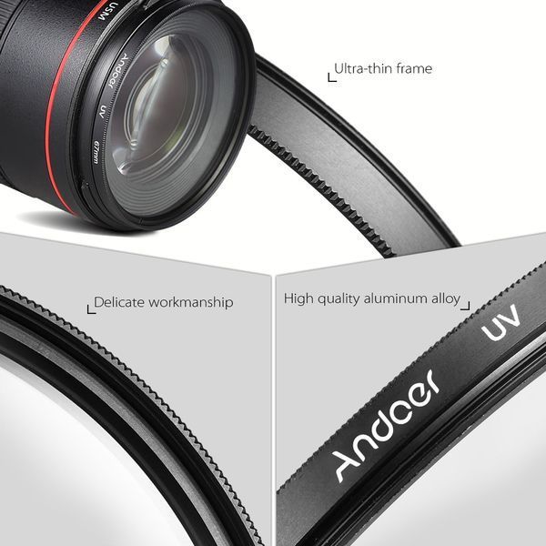 Andoer 72 mm фільтри набір 6 шт (UV, CPL,FLD, ND2, ND4,ND8) + чохол + серветка + кришка захисна передня для об'єму 6556 фото