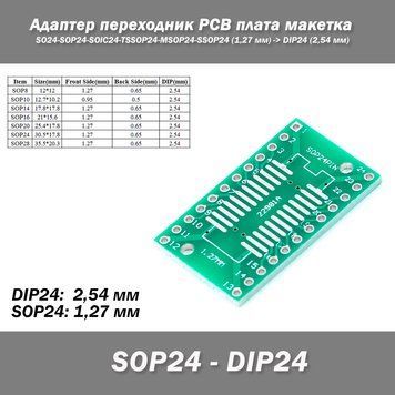 Адаптер SO24-SOP24-SOIC24-TSSOP24-MSOP24-SSOP24 (1,27 мм) -> DIP24 (2,54 мм) PCB плата макетка 3878 фото