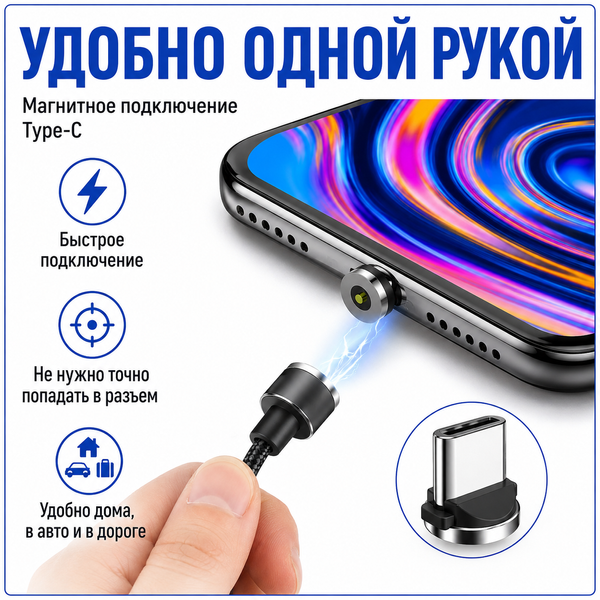 Магнітний штекер Type-C для магнітного кабелю заряджання USB-C Huawei Samsung Android 8333 фото