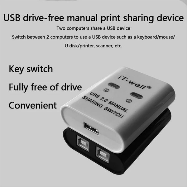 CS-201UA iT-well спліттер USB 2.0 sharing printer підключення одного USB пристрою до двох комп'ютерів перемикач світчер принтер 7584 фото