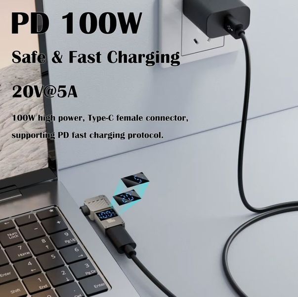 PD 100W LED дисплей (Type-C, GaN) 5A 20V 5.5*2.5 мм (Acer, Asus, Toshiba, Lenovo, Samsung) переходник адаптер для зарядного устройства коннектор для БП угловой 7062-2 фото