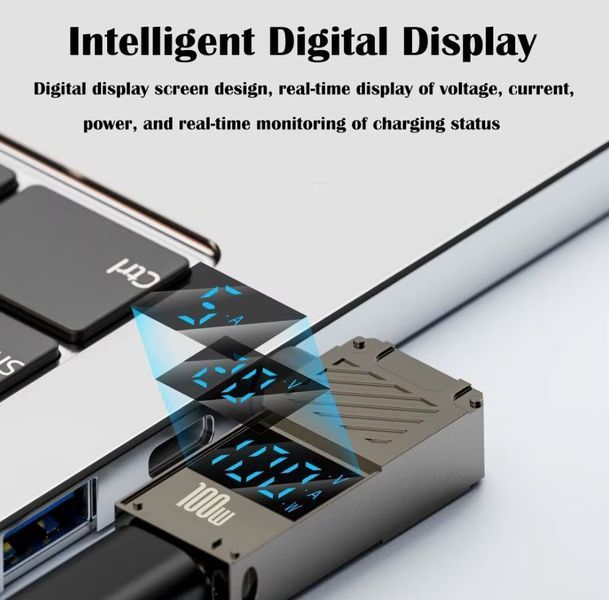 PD 100W LED дисплей (Type-C, GaN) 5A 20V 5.5*2.5 мм (Acer, Asus, Toshiba, Lenovo, Samsung) переходник адаптер для зарядного устройства коннектор для БП угловой 7062-2 фото