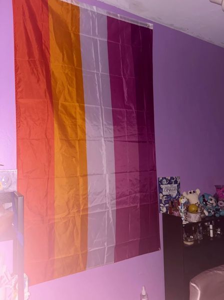 Прапор Помаранчево-рожевий Sunset 5-смуговий лесбі Orange Pink Lesbian community labrys flag 8187-7 фото