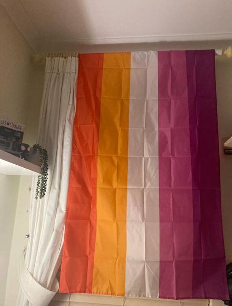 Прапор Помаранчево-рожевий Sunset 5-смуговий лесбі Orange Pink Lesbian community labrys flag 8187-7 фото