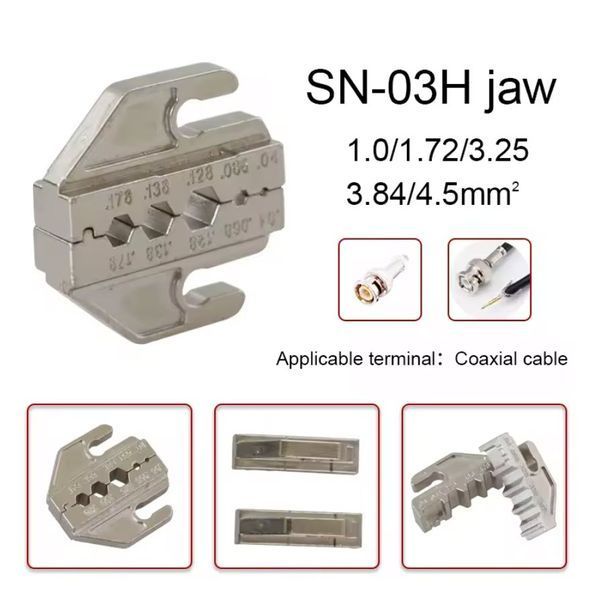 Сменная матрица SN-03H (губки jaw) для обжимных клещей, шестигранный обжим коаксиального кабеля RG-58/59 TNC/SMB/SMA/BNC 6 размеров 1.07-4.52 мм, ширина паза 4 мм 6839-2 фото