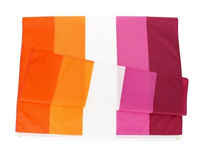 Прапор Помаранчево-рожевий Sunset 5-смуговий лесбі Orange Pink Lesbian community labrys flag 8187-7 фото