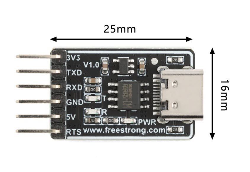 FS-UTTL-340NC адаптер модуль перетворювач USB(Type-C) - TTL UART 6 pin на чіпі CH340NC (5В/3.3В) Serial Port Module Interface  Модуль FS-UTTL-340NC є компактним і універсальним перетворювачем інтерфейсу USB в TTL UART, побудований на надійному чіпі CH340N 8148 фото