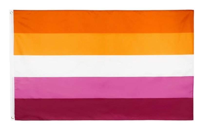 Прапор Помаранчево-рожевий Sunset 5-смуговий лесбі Orange Pink Lesbian community labrys flag 8187-7 фото