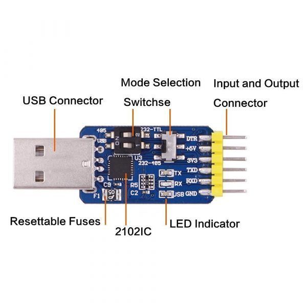 Адаптер конвертер USB-RS232/RS485/TTL (12 pin) на чипі CP2102 mutual convert 6 in 1 convert Універсальний модуль-перетворювач на базі високопродуктивного чипа CP2102 є незамінним інструментом для розробників, інженерів і ентузіастів електроніки.&nbsp; Він об'є 8138 фото