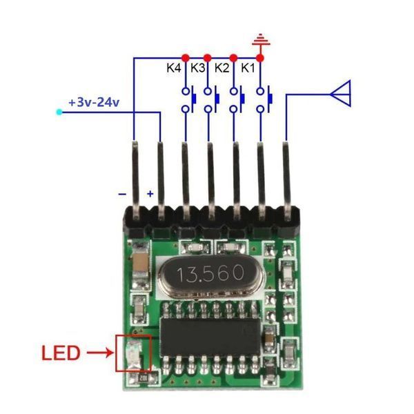 TX118SA-4 передатчик трансмиттер 433 MГц 4 канала кодировка 1527 Learning Code Decoder Module 7254 фото