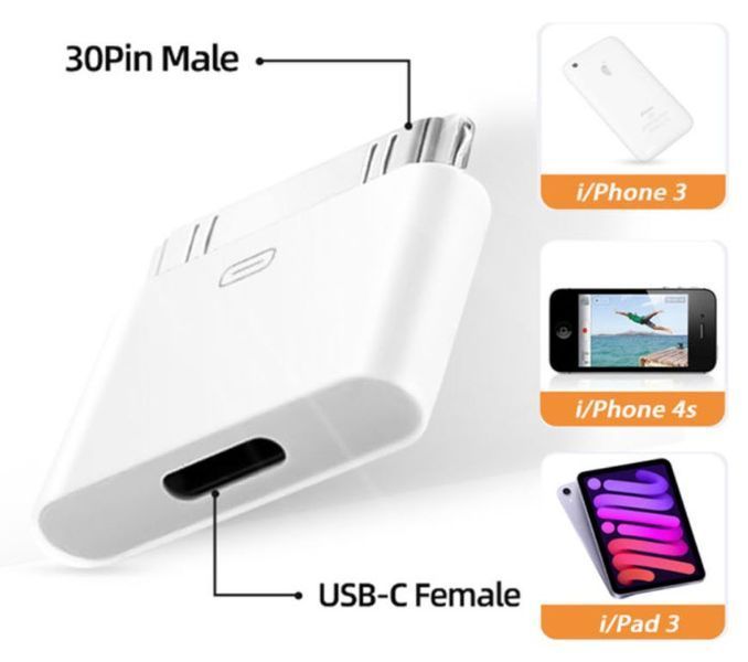 USB Type-C Female (мама) to 30-pin Male (тато) адаптер перехідник для заряджання та синхронізації пристроїв Apple iPhone iPod iPad 3439-3 фото