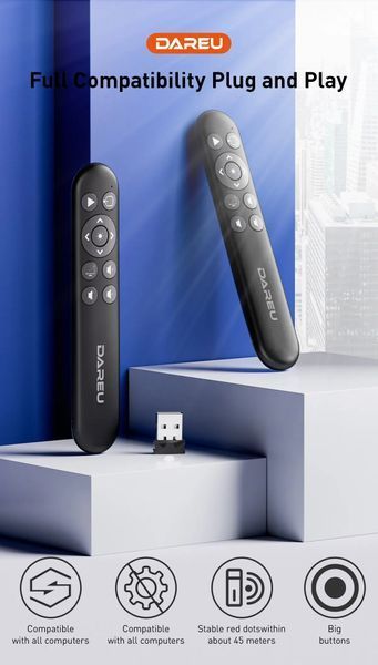 LK173 DAREU бездротовий презентатор Wireless Presenter PPT Page Turner USB Pointer with Remote Control 7583 фото
