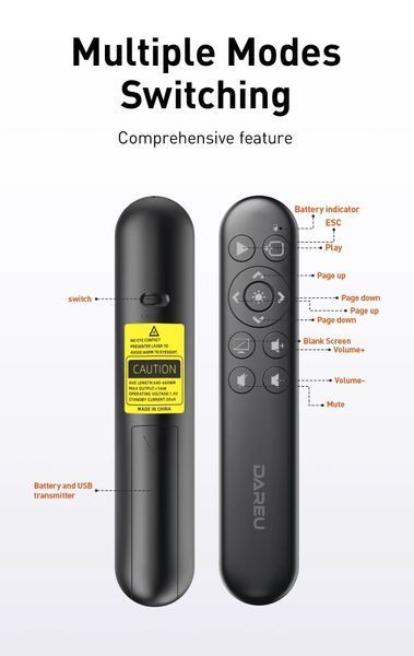LK173 DAREU бездротовий презентатор Wireless Presenter PPT Page Turner USB Pointer with Remote Control 7583 фото