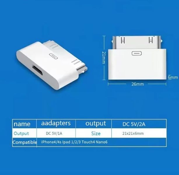 Apple Lighting 8Pin Female (мама) - Apple 30-pin Male (тато) адаптер перехідник для заряджання та синхронізації пристроїв Apple iPhone iPod iPad 3439-2 фото