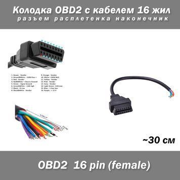 Колодка OBD2 female мама з кабелем 16 жил роз'єм розплетенка наконечник (перехідник будь-якої розпинки) 3525 фото