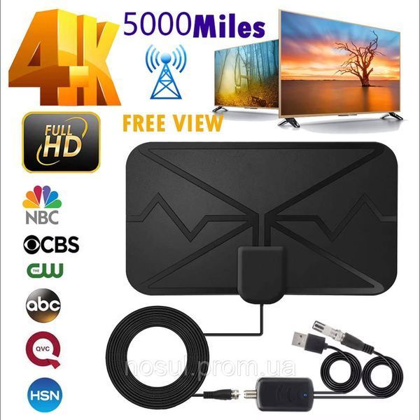 DVB-T2 HDTV 1080i антена цифровая комнатная компактная (крепление на скотче) + USB усилитель VHF/UHF/FM 7954 фото