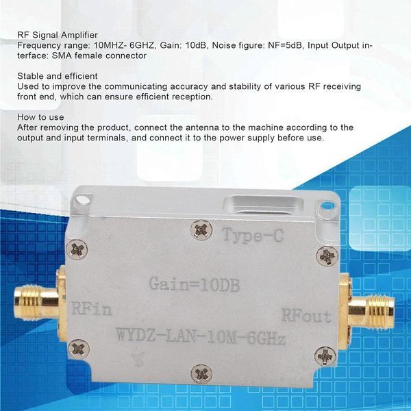 WYDZ-LAN Усилитель антенный (диапазон 10 MHz...6 GHz) 10DB дБ разъем SMA female питание USB алюминиевый корпу 7837 фото