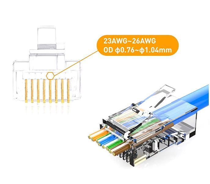 Конектор RJ45 UTP Cat6/Cat5e для крученої пари (8P8C) 1 шт T-568B інтернет-роз'єм неекран нековзний під кабел 0016-2 фото