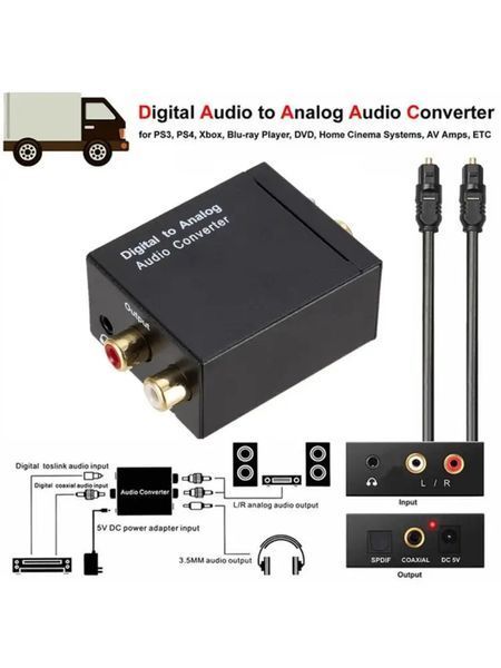 Конвертер Toslink - 2RCA + 3.5 мм mini jack (виводимо звук з оптичного виходу TOSLINK на звичайні навушники) живлення від USB пере 7603 фото
