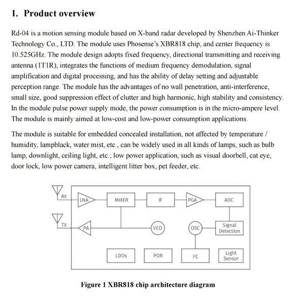 Ai-Thinker RD-04 10G (10 ГГц) Radar Sensor 10.525GHz Інтелектуальний радарний датчик руху для виявлення присутності людини Human Micro Motion Sensing Rd04 XBR818 8147 фото