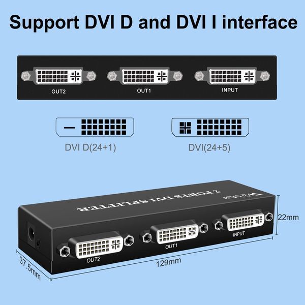 DVI-D/DVI-I Splitter 1x2 &ndash; сплиттер делитель переключатель с 1 входа на 2 выхода (DVI-D) для одновременного вывода изображения на два монитора (с доп.питанием) 2653-2 фото