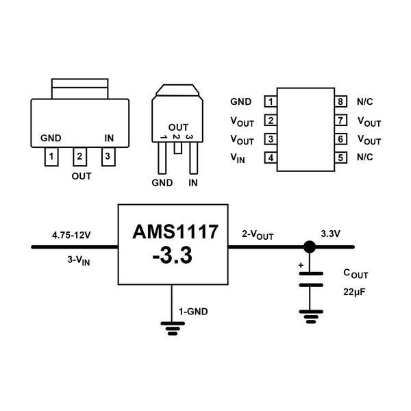 AMS1117 3.3V (SOT-223) стабилизатор линейный микросхема 3598 фото