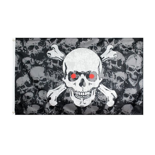 Прапор чорний піратський "Веселий термінатор Роджер" Machine Skull bone Jolly roger pirate flag (150х90 см) 6660 фото