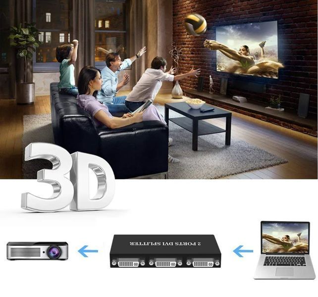 DVI-D/DVI-I Splitter 1x2 &ndash; сплиттер делитель переключатель с 1 входа на 2 выхода (DVI-D) для одновременного вывода изображения на два монитора (с доп.питанием) 2653-2 фото