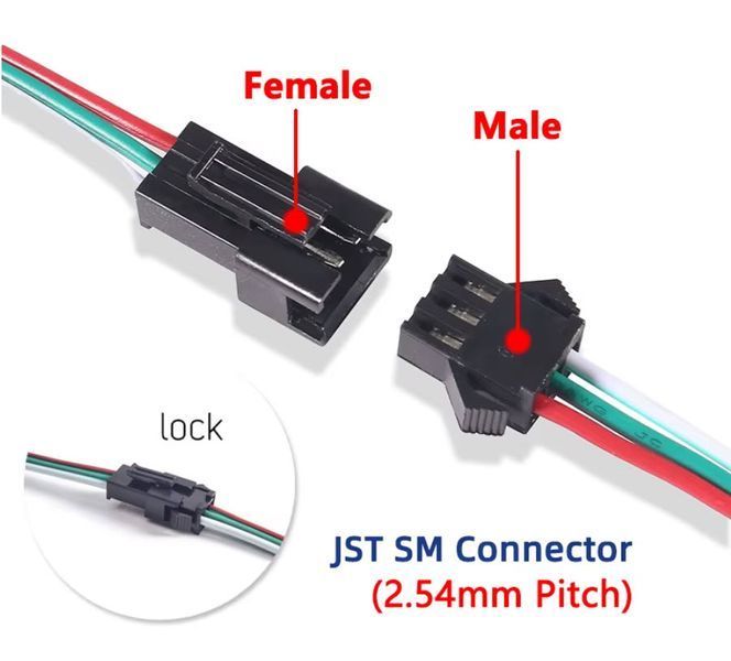 JST-SM 3 pin (шаг 2.54 мм) AWG22 разъем с защелкой "папа" кабель (15 см) LED 3528 5050 RGB RGBW RGBWW Разъем-коннетор c защелкой-фиксатором JST-SM 3 pin (шаг 2.54 мм) для подключения светодиодных лент, а также линий питания автоматизированых систем, робот 8092-2 фото