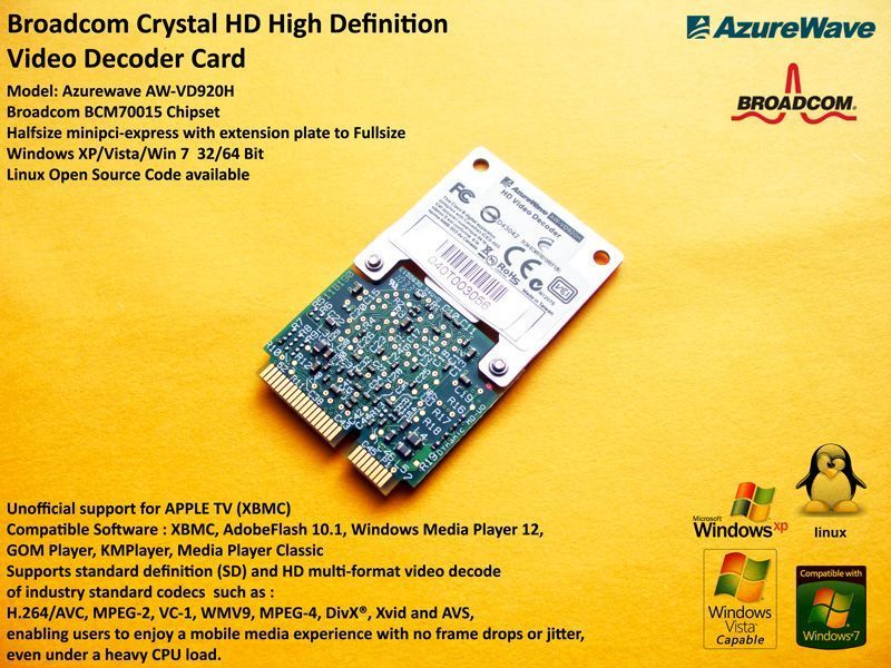 Broadcom Crystal HD BCM70015 апаратний декодер відео 1080 помічник нетбуків по обробці відео 2672 фото