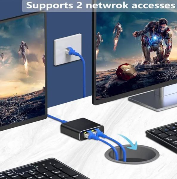 Спліттер мережна RJ45 Ethernet 10/100/1000 Мбіт/с RJ45 (1 вхід -> 2 виходи) LAN гігабітний адаптер езернет комутатор розгалужувач 1000Mbps  8192 фото