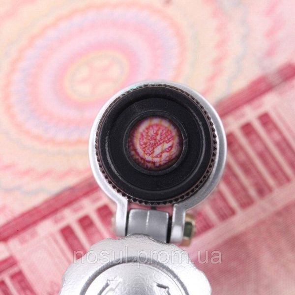 Мікроскоп 60X кишеньковий з підсвічуванням та УФ лупа складаний компактний mini LED ювелірний колекційний 0789 фото