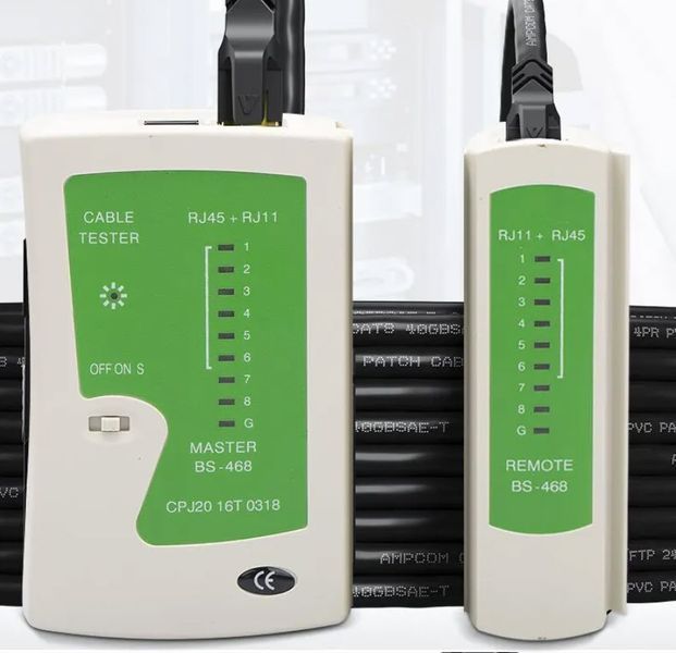 Master-Remote BS-468 (CPJ20 16T 0318) RJ45 RJ11 тестер кручений пари та телефонного кабелю універсальний Cat5 Cat6 CAT7 8P 6P LAN Cable And RJ11  Дозволяє в автоматичному режимі протестувати ділянку мережі, кабельне з'єднання на наявність розривів та зами 0070 фото