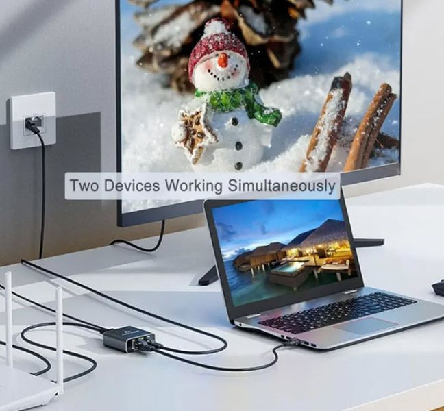 Спліттер мережна RJ45 Ethernet 10/100/1000 Мбіт/с RJ45 (1 вхід -> 2 виходи) LAN гігабітний адаптер езернет комутатор розгалужувач 1000Mbps  8192 фото